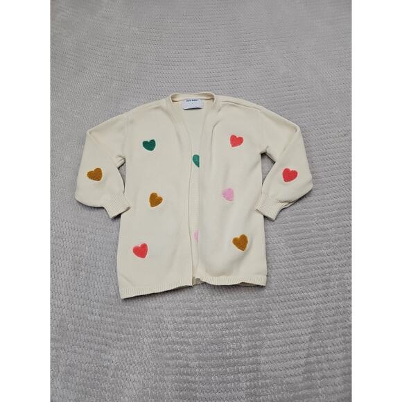 Old Navy Sweater Girls 5T Open Front Cardigan Heart Print - Picture 1 of 7